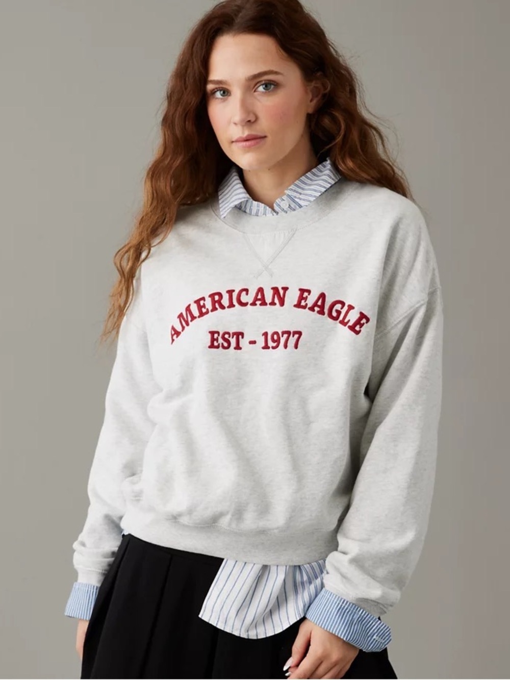 American Eagle Outfitters Light Gray Crewneck AE Funday Graphic Sweatshirt Sz XL